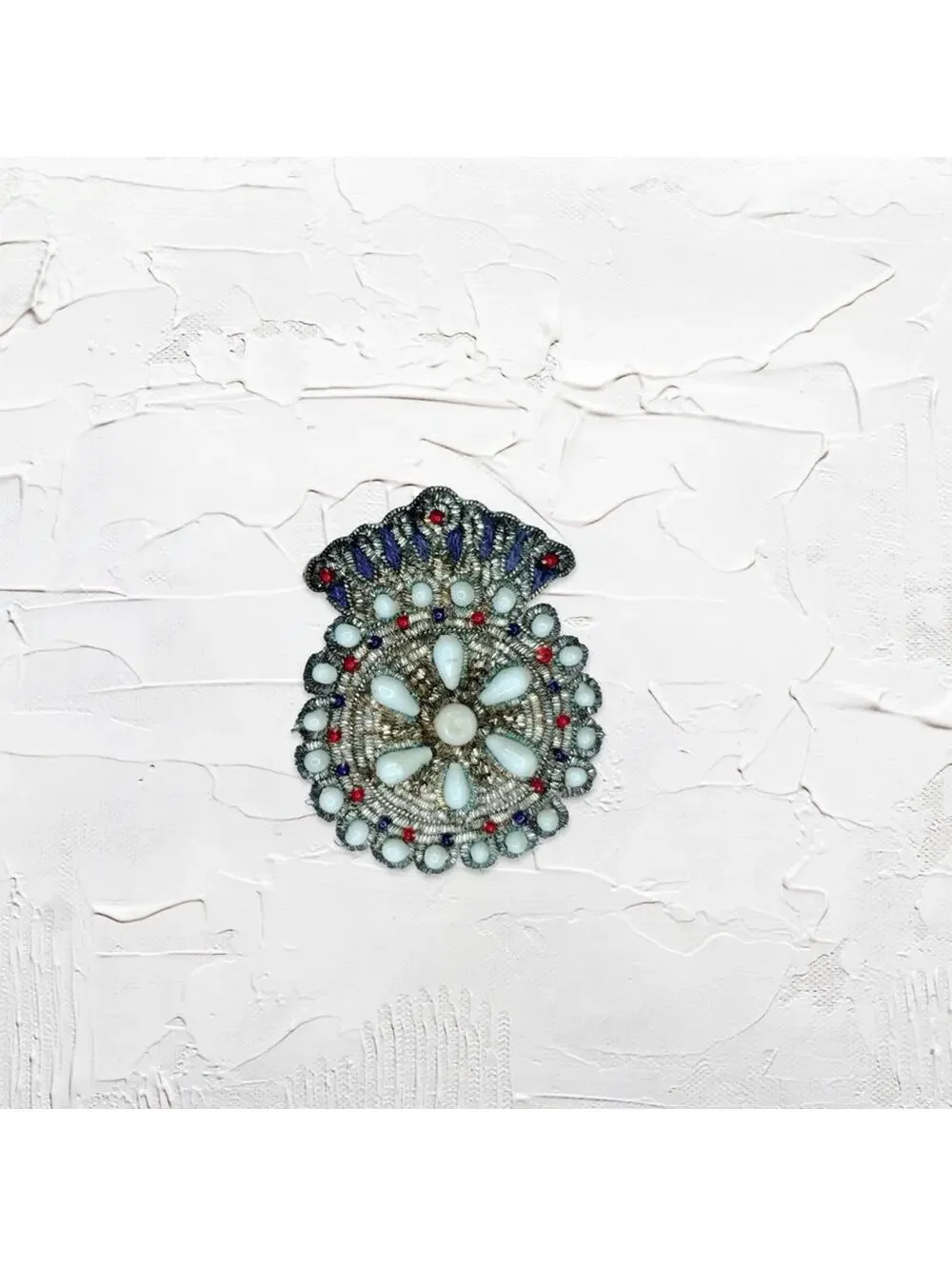 7272. Handmade Beaded Brooch with Blue and Red Accents
